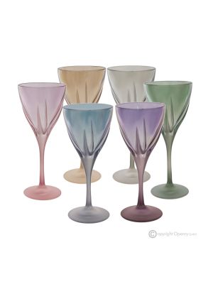 DEBBY Ensemble de 6 authentiques verres à vin à pied peints à la main en verre de qualité supérieure.