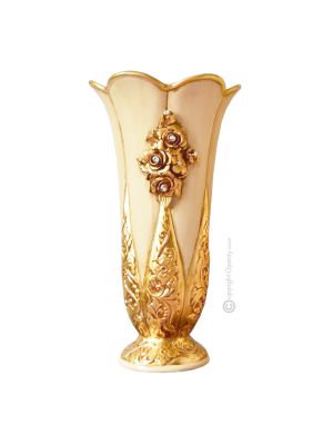 VASE À FLEURS Céramique artistique de style baroque avec détails en or 24 carats Fabriqué en Italie