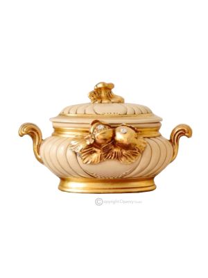 Soupière décoration de centre de table en céramique artistique de style baroque, couleur or 24 carats avec cristaux Swarovski