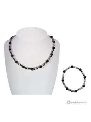 LUCE - Ensemble collier et bracelet, hématite et onyx noir, fabrication artisanale italienne faite main.