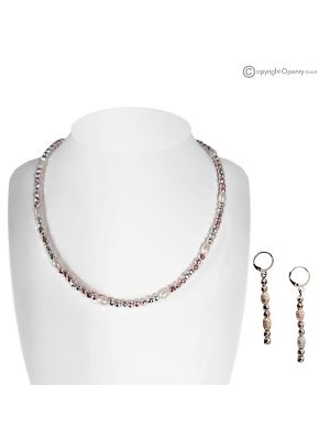DREAM – Ensemble collier et boucles d’oreilles avec perles de rivière naturelles et hématite rose, fait main.
