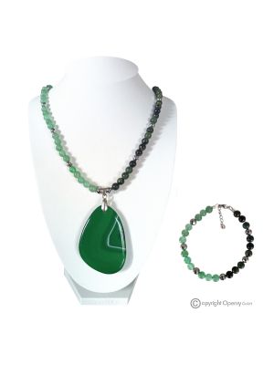 LAGON VERT - Collier et bracelet avec aventurine, jaspe, hématite et agate, fait main.