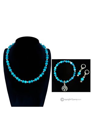 BLUE SKY – Ensemble collier, bracelet et boucles d’oreilles en amazonite bleue faits à la main.
