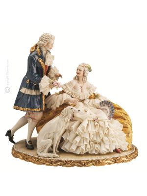 DAME ET GALLANTE Statuette figurine en porcelaine de Capodimonte faite à la main en Italie