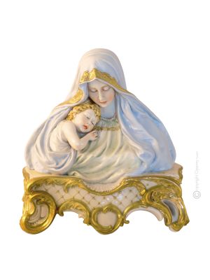 BUSTE DE LA MADONNA AVEC SAINT ENFANT Statue Statue Figurine en porcelaine de Capodimonte faite à la main en Italie