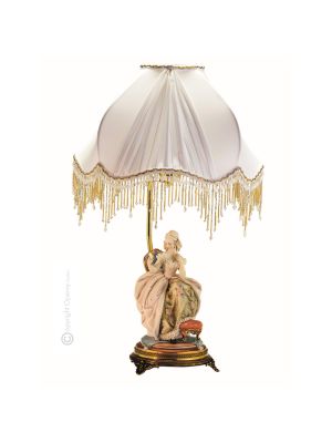 DAME AVEC MIROIR - LAMPE Lampe de table en porcelaine de Capodimonte Made in Italy