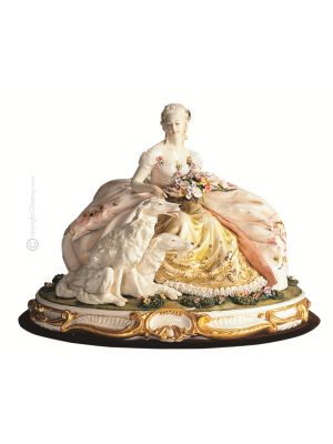 DAME AVEC LEVIERI Statuette figurine en porcelaine de Capodimonte faite à la main en Italie