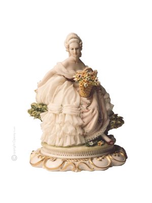 DAME AUX FLEURS Statuette figurine en porcelaine de Capodimonte faite à la main en Italie