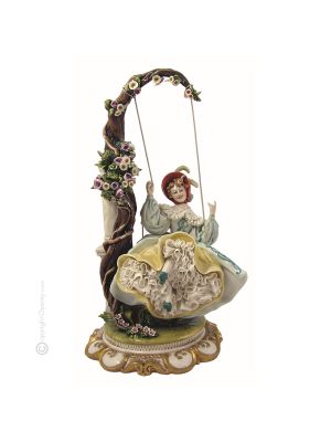 THE SWING Statue Figurine en porcelaine de Capodimonte faite à la main en Italie