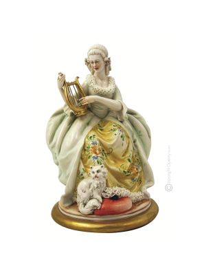 DAME À LA LYRE Statuette figurine en porcelaine de Capodimonte faite à la main en Italie