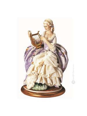 DAME À LA LYRE Statuette figurine en porcelaine de Capodimonte faite à la main en Italie