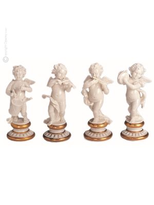 4 CHERUBS Statuette figurine en porcelaine de Capodimonte faite à la main en Italie