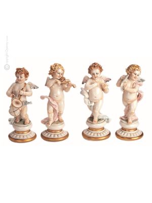 4 CHERUBS Statuette figurine en porcelaine de Capodimonte faite à la main en Italie