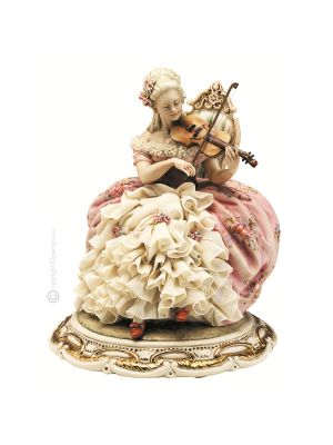 DAME AU VIOLON Statuette figurine en porcelaine de Capodimonte faite à la main en Italie