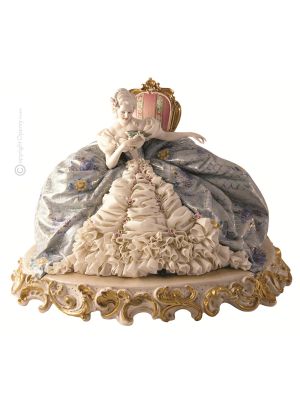 DAME AVEC MASQUE Statuette figurine en porcelaine de Capodimonte faite à la main en Italie