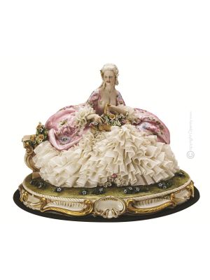 DAME AU PANIER DE FLEURS Statue figurine Capodimonte en porcelaine faite à la main en Italie