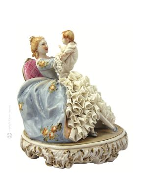 MÈRE AVEC ENFANT Statuette figurine en porcelaine de Capodimonte faite à la main en Italie