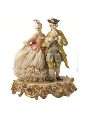 DAME AVEC GALANT Capodimonte figurine statuette en porcelaine faite à la main en Italie