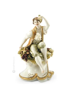 JEUNE HOMME AUX FRUITS Statue figurine Capodimonte en porcelaine faite à la main en Italie