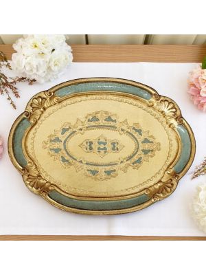 Plateau en bois fin décoré à la main à la feuille d'or 24 carats à Florence.
