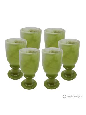 Lot de 6 verres en marbre onyx vert, pierre naturelle non traitée uniquement pour l'eau, design moderne.