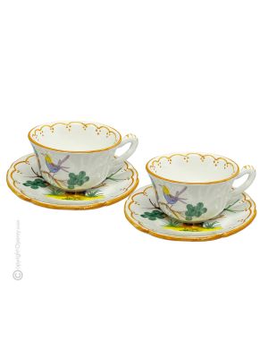 UCCELLINI CUPS set tasses à thé cappucino avec soucoupe Castelli céramique fait main authentique Abruzzes Made in Italy