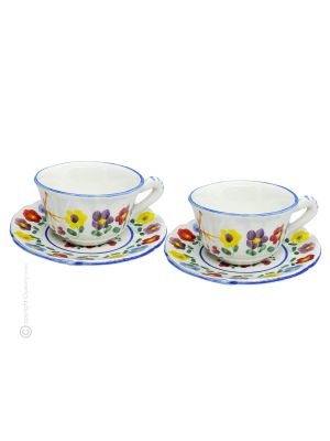 UCCELLINI CUPS set tasses à thé cappucino avec soucoupe Castelli céramique fait main authentique Abruzzes Made in Italy