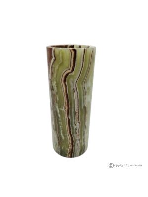 VASE cylindrique en marbre onyx vert, pierre véritable, fabrication artisanale, design élégant.