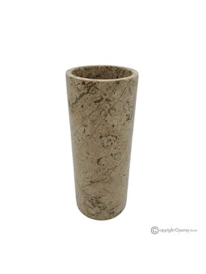 VASE cylindrique en marbre, véritable pierre fossile naturelle, fabrication artisanale.