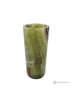 VASE cylindrique en marbre onyx vert, véritable pierre naturelle, fabrication artisanale.