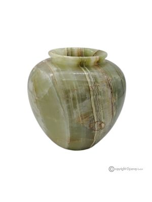 Vase à fleurs sphérique en marbre onyx vert, pierre naturelle de qualité, fait main.
