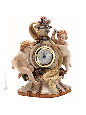 Horloge de table en porcelaine CHERUBINI Capodimonte, artisanat Made in Italy