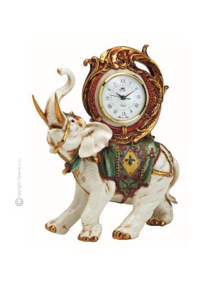 Horloge de table en porcelaine ELEPHANT Capodimonte, artisanat Made in Italy