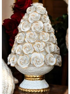 Lampe de table. Céramique de style baroque, décorée de roses, de cristaux Swarovski et d'or.