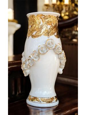 VASE en céramique artistique de style baroque avec détails en or 24 carats Fabriqué en Italie