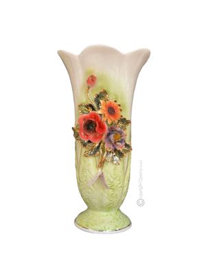 VASE en céramique artistique de style baroque avec détails en or 24 carats Fabriqué en Italie