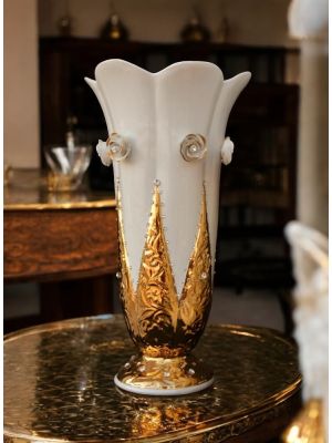 VASE en céramique artistique de style baroque avec détails en or 24 carats Fabriqué en Italie
