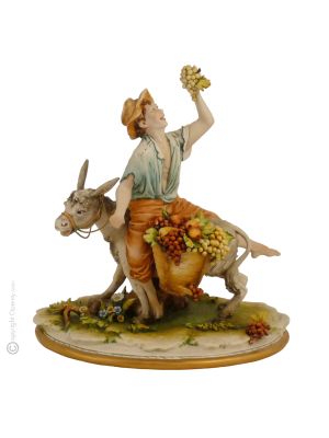 GARÇON SUR ÂNE Figurine en porcelaine Capodimonte faite à la main Made in Italy