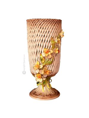 VASE en céramique artistique de style baroque avec détails en or 24 carats Fabriqué en Italie