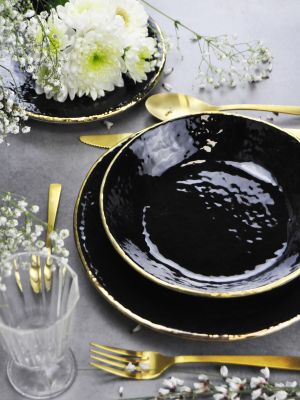 Service de table PRETA 20 pièces pour 6 personnes en céramique blanche peinte à la main avec de l'or 8 carats