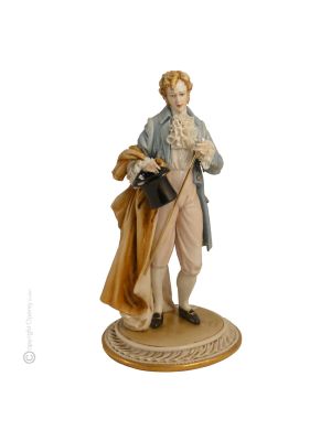 GENTLEMAN AVEC DENTELLE Statue Figurine Capodimonte Porcelaine Faite à la main Fabriqué en Italie