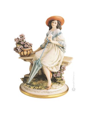 FILLE SUR CHAISE DE JARDIN Figurine figurine Capodimonte porcelaine faite à la main Made in Italy