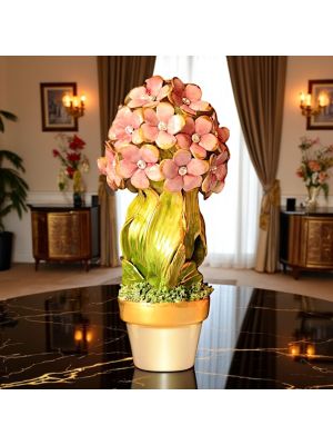 Plante artistique en céramique décorée de petites fleurs, de cristaux Swarovski et de détails dorés, faite à la main.