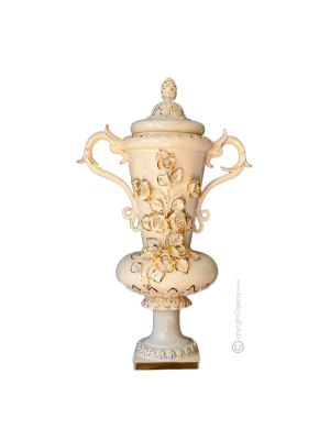 VASE en céramique artistique de style baroque avec détails en or 24 carats Fabriqué en Italie