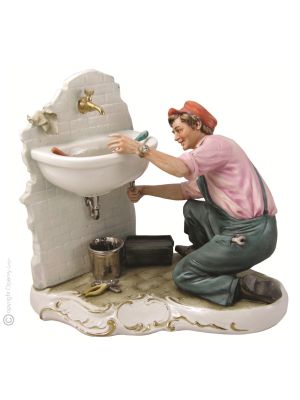 PLOMBIER Statuette figurine en porcelaine Capodimonte faite à la main Made in Italy