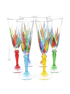 MELODIA, lot de 6 verres à flûte, authentiques peints à la main en verre de qualité supérieure.