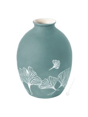 VASE GINKO Vase piémontais en céramique réalisé et décoré à la main avec un authentique motif de feuilles Made in Italy