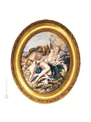 VENUS ET CUPIDON Image en bas-relief en porcelaine de Capodimonte faite à la main Fabriqué en Italie