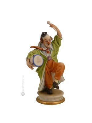 CLOWN AVEC TAMBOUR Figurine en porcelaine Capodimonte faite à la main Made in Italy