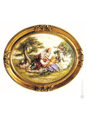 SCÈNE PASTORALE Peinture bas-relief en porcelaine de Capodimonte faite à la main Fabriqué en Italie